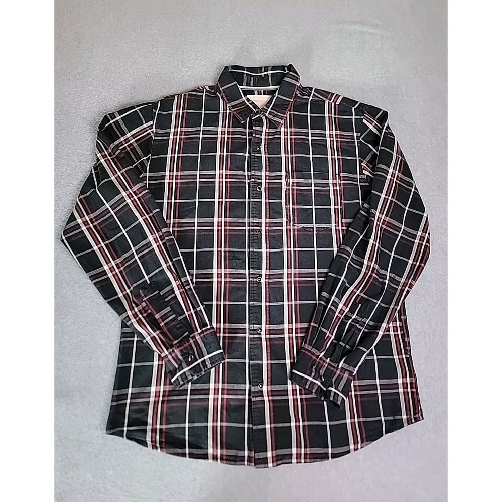 Levi Strauss Button Down Shirt Mens Large Black Red Plaid Long Sleeve Cotton